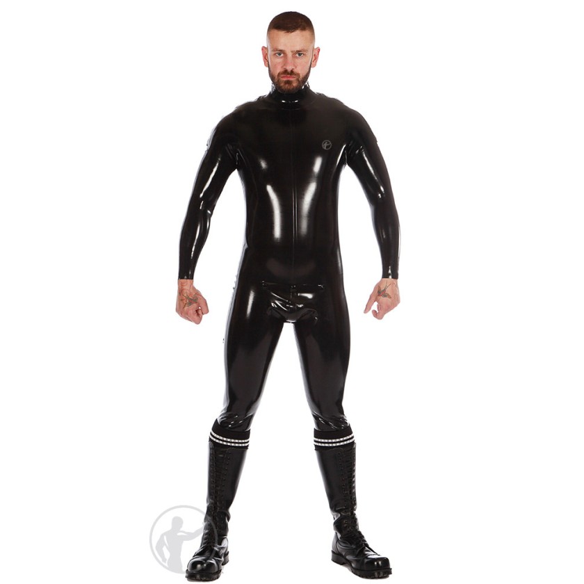 Rubber Zip Shoulder Catsuit with Cod Piece