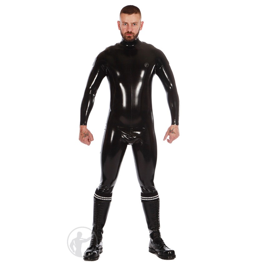 Latex Zip Shoulder Catsuit with Cod Piece