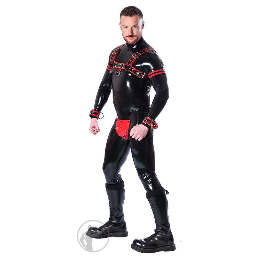 Rubber Zip Shoulder Catsuit with Cod Piece