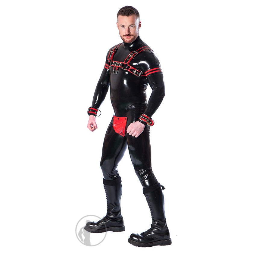 Latex Zip Shoulder Catsuit with Cod Piece