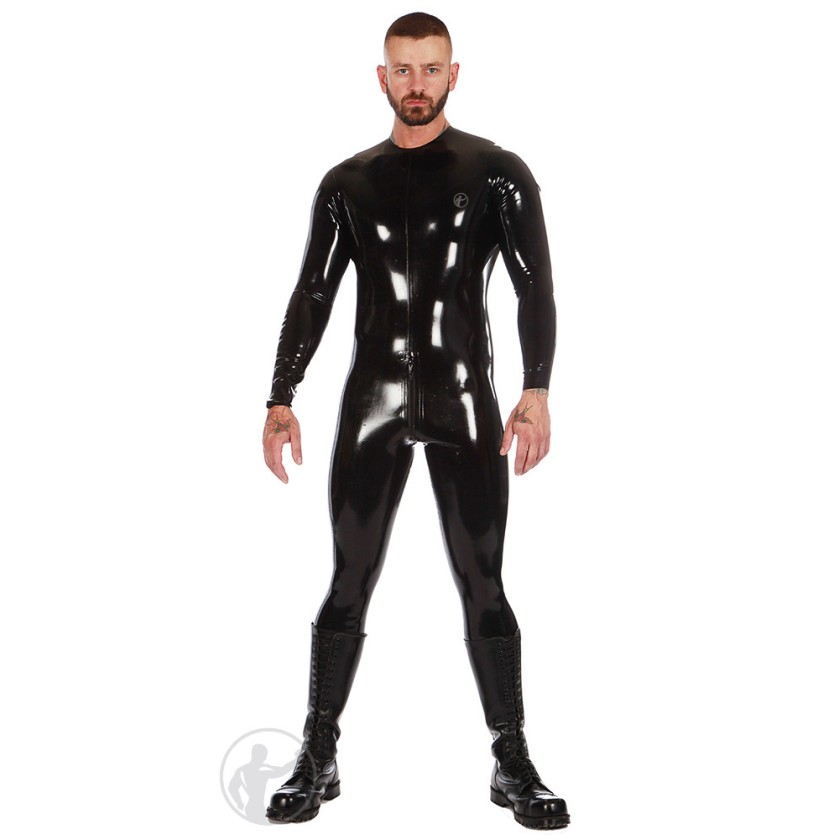 Men's Rubber Neck Entry Catsuit with crotch zip