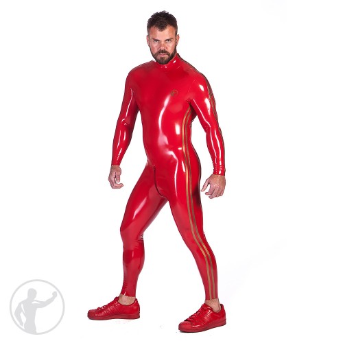 Rubber Zip Shoulder Catsuit With Thru Zip