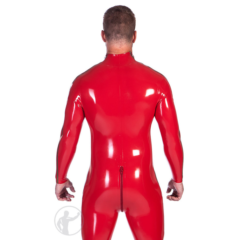 Rubber Zip Shoulder Catsuit With Thru Zip