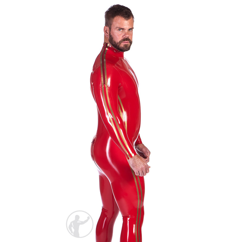 Rubber Zip Shoulder Catsuit With Thru Zip