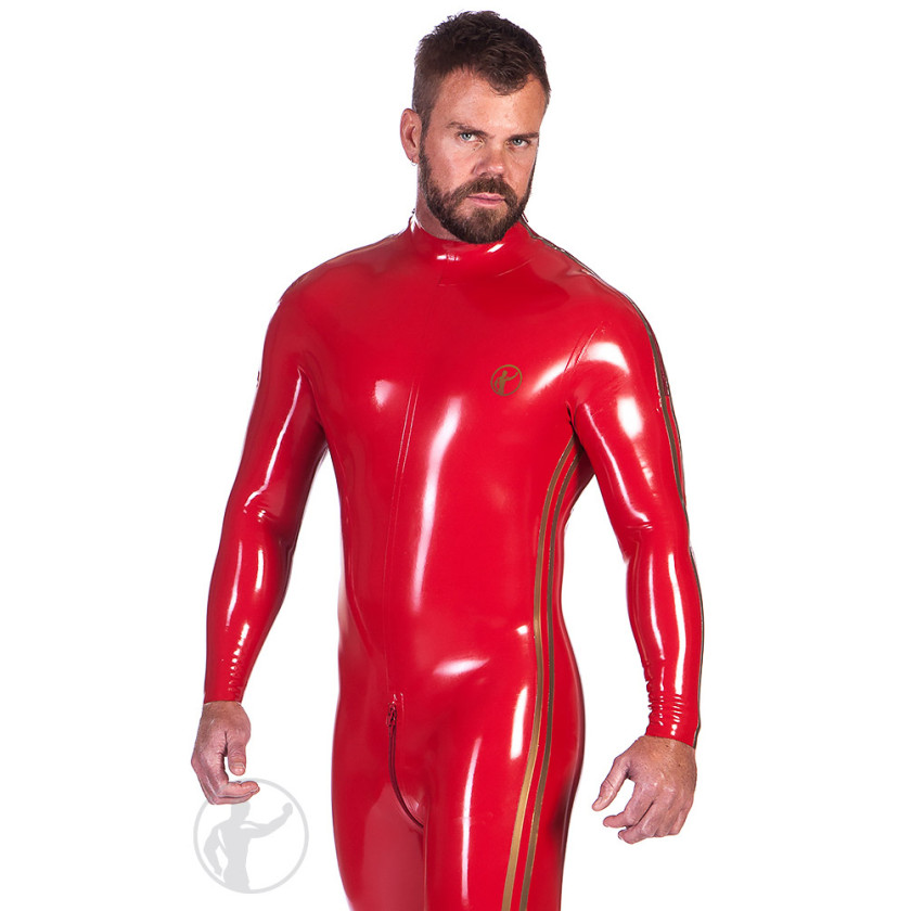 Rubber Zip Shoulder Catsuit With Thru Zip