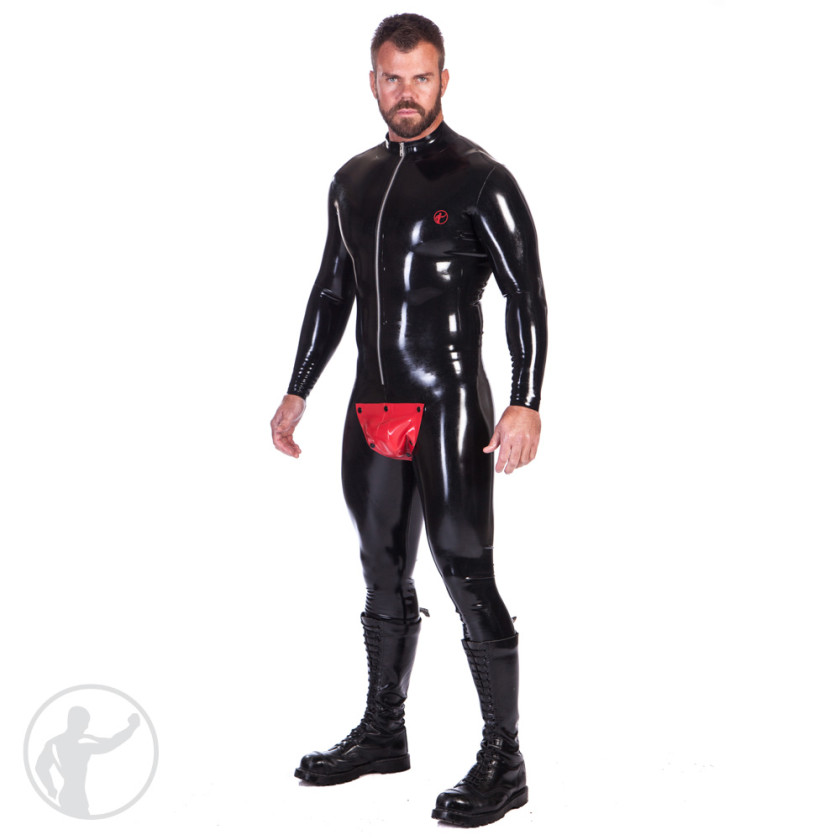 Rubber Cod Piece Catsuit With Zip Up Front