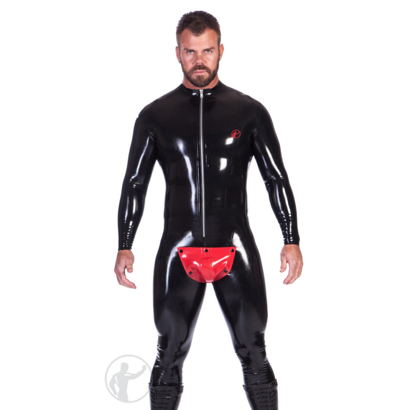 Rubber Cod Piece Catsuit With Zip Up Front