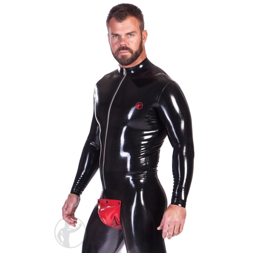 Rubber Cod Piece Catsuit With Zip Up Front