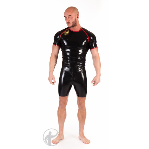 Rubber T-Shirt Raglan Sleeves with Trim Detail & Cycle Shorts Thru Zip Set