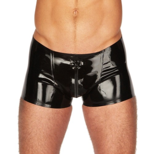 Rubber Low Rise Backless Shorts Front Zip