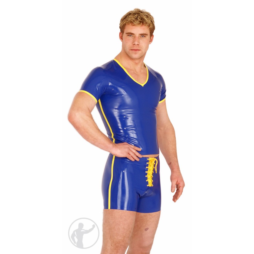 Rubber Boxer Shorts Lace Up Front Contrast Panel and Side Stripe