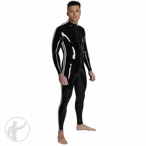 Rubber Catsuit Thru Zip with Sleeve and Side Stripes