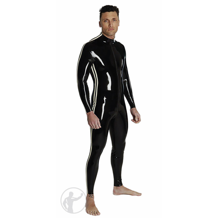 Rubber Catsuit Thru Zip with Sleeve and Side Stripes