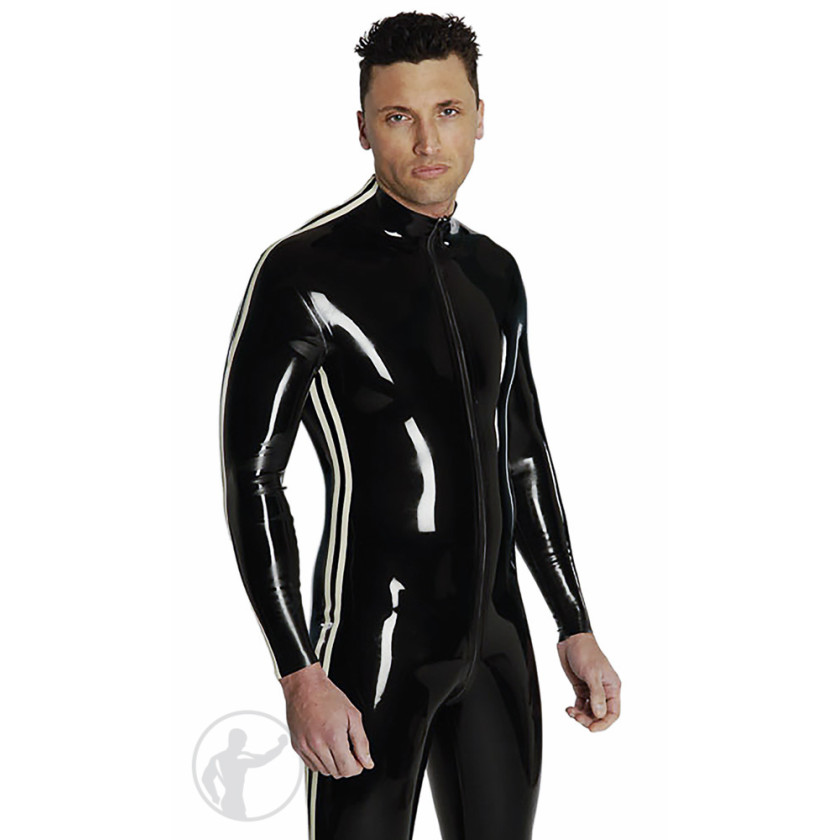 Rubber Catsuit Thru Zip with Sleeve and Side Stripes