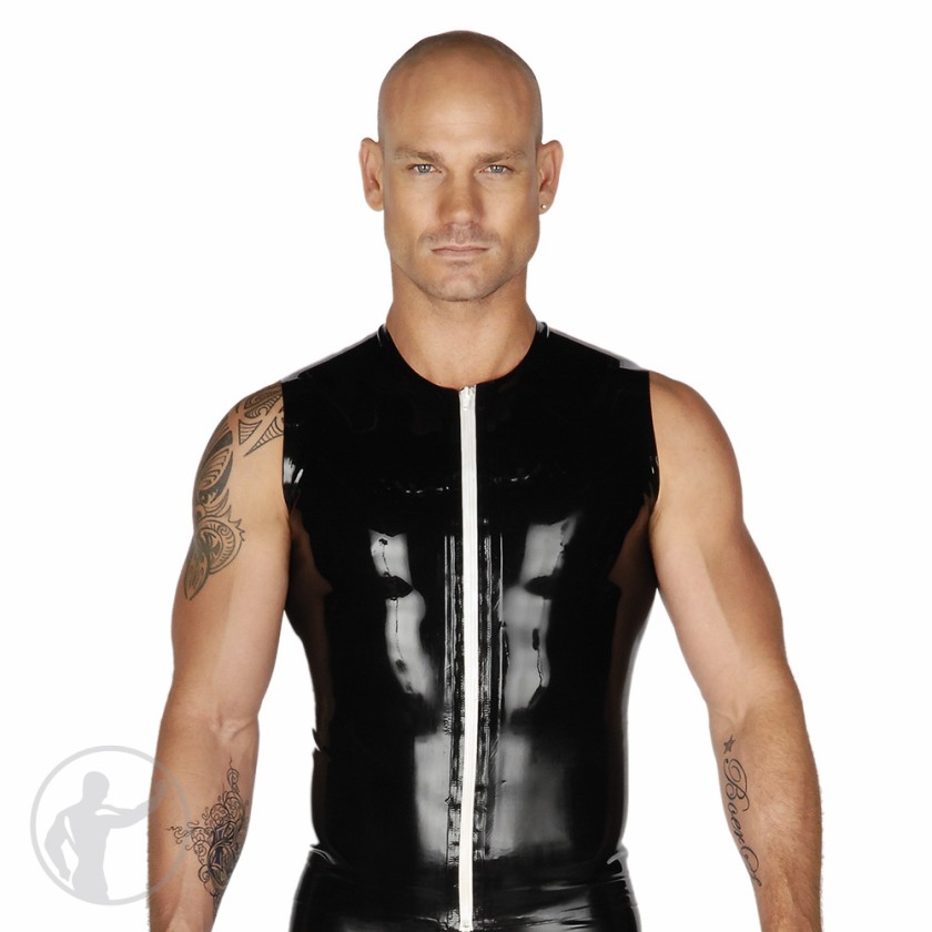Men's Rubber Sleeveless T-Shirt Contrasting Front Zip