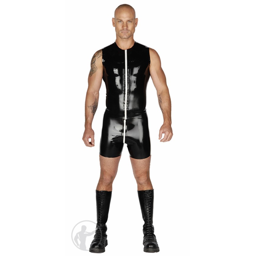 Men's Rubber Sleeveless T-Shirt Contrasting Front Zip