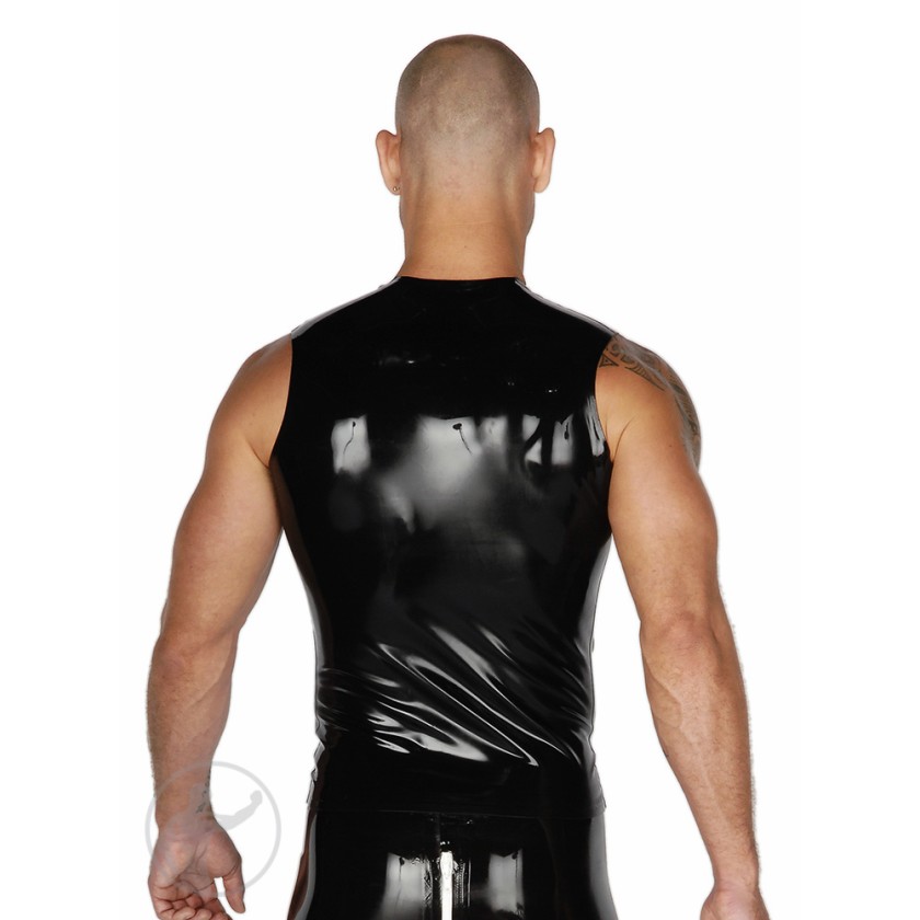 Rubber Sleeveless T-Shirt Contrasting Front Zip