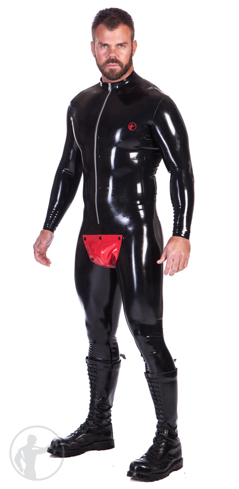 Rubber Cod Piece Catsuit With Zip Up Front