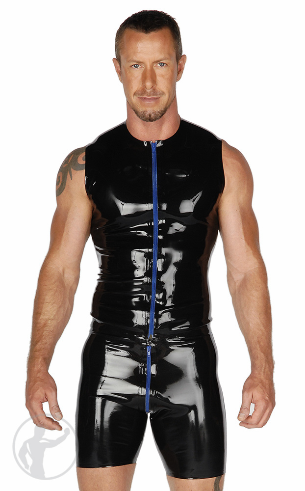 Download Men's Rubber Sleeveless T-Shirt Contrasting Front Zip